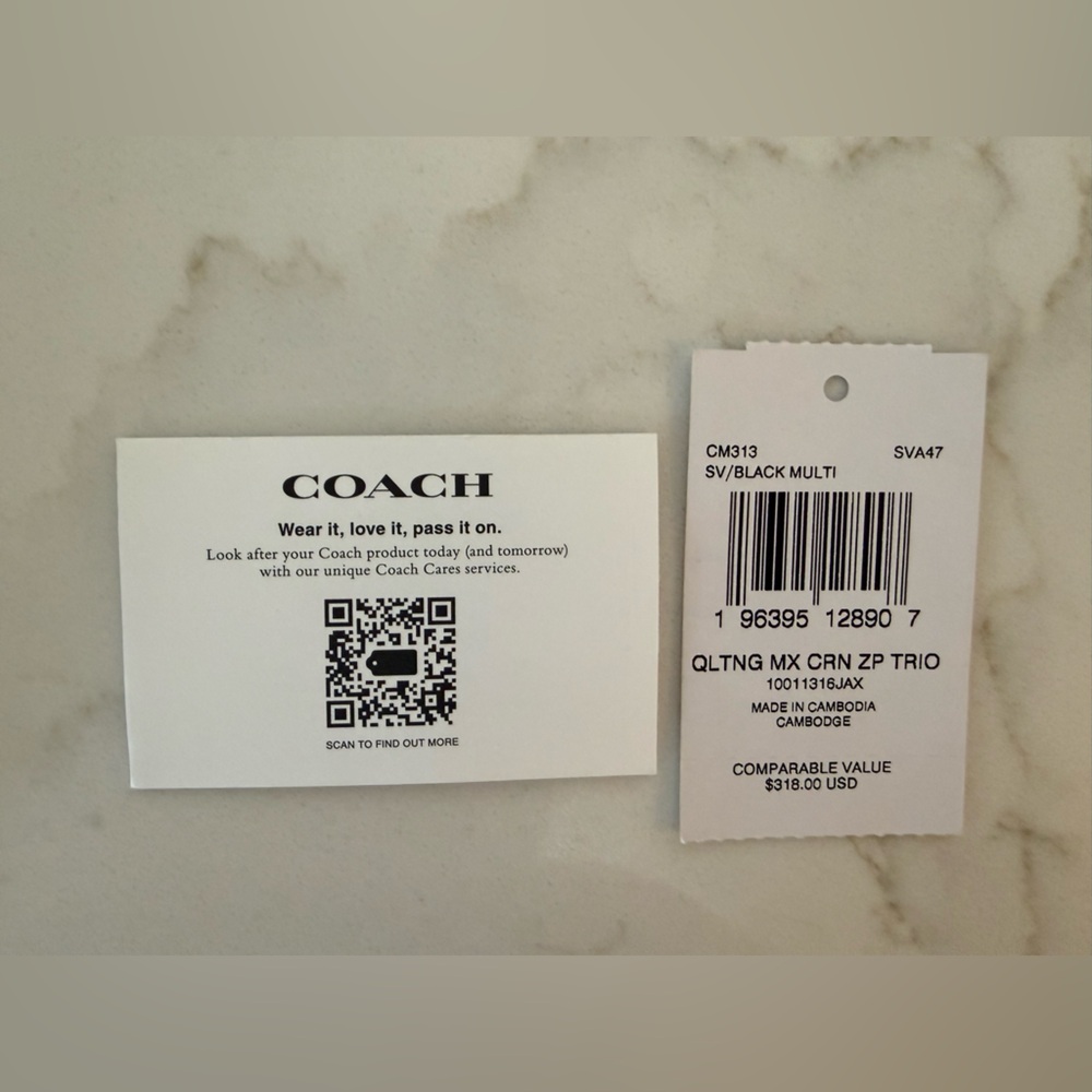 NWT Coach Corner Zip Trio Set.  Black, Silver, and Purple Quilted Wristlet Set - Picture 7 of 7